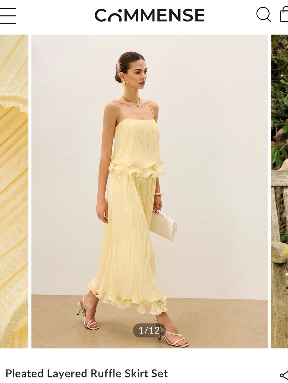 Commense Pleated Ruffle Midi Dress Set